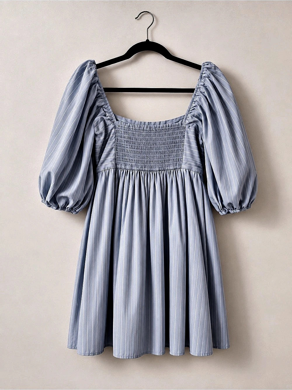 Abercrombie & Fitch Emerson Poplin Puff Sleeve Mini Dress Blue Large